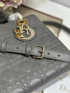 DAMEN KLEINE TASCHE 24 IN GRAU MAKROCANNAGE LAMMLEDER GOLDENE BESCHLÄGE