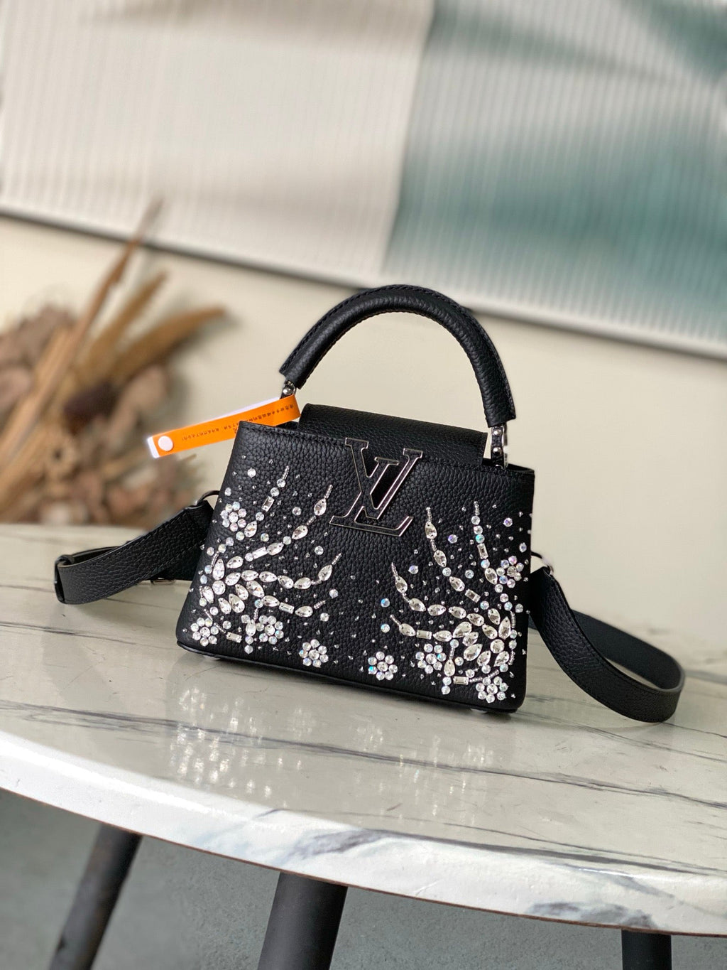 ONTHEGO 2025 NEW CLASSIC BLACK MINI HANDBAG WITH RHINESTONE EMBELLISHING