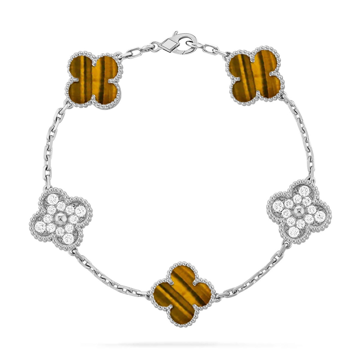 [⭐JeweliWhal] CLOVER 5 MOTIFS TIGER EYE BRACELET COLLECTION