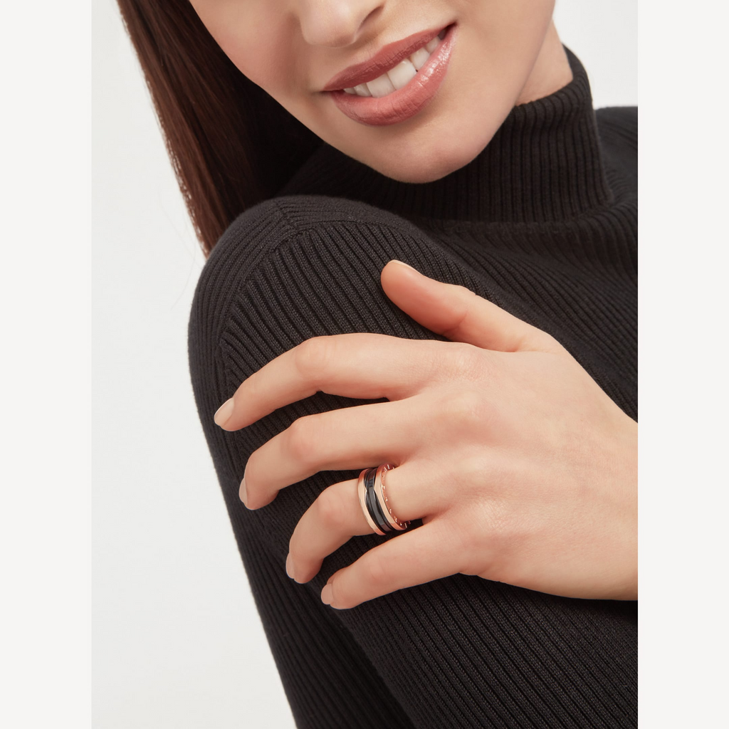 ¡®Jewelicorn¡¯ZERO 1 TWO-BAND LOOPS AND BLACK CERAMIC PINK GOLD RING