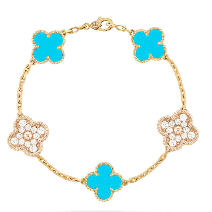 ¡®Jewelicorn¡¯CLOVER 5 MOTIF TURQUOISE DIAMOND GOLD BRACELET