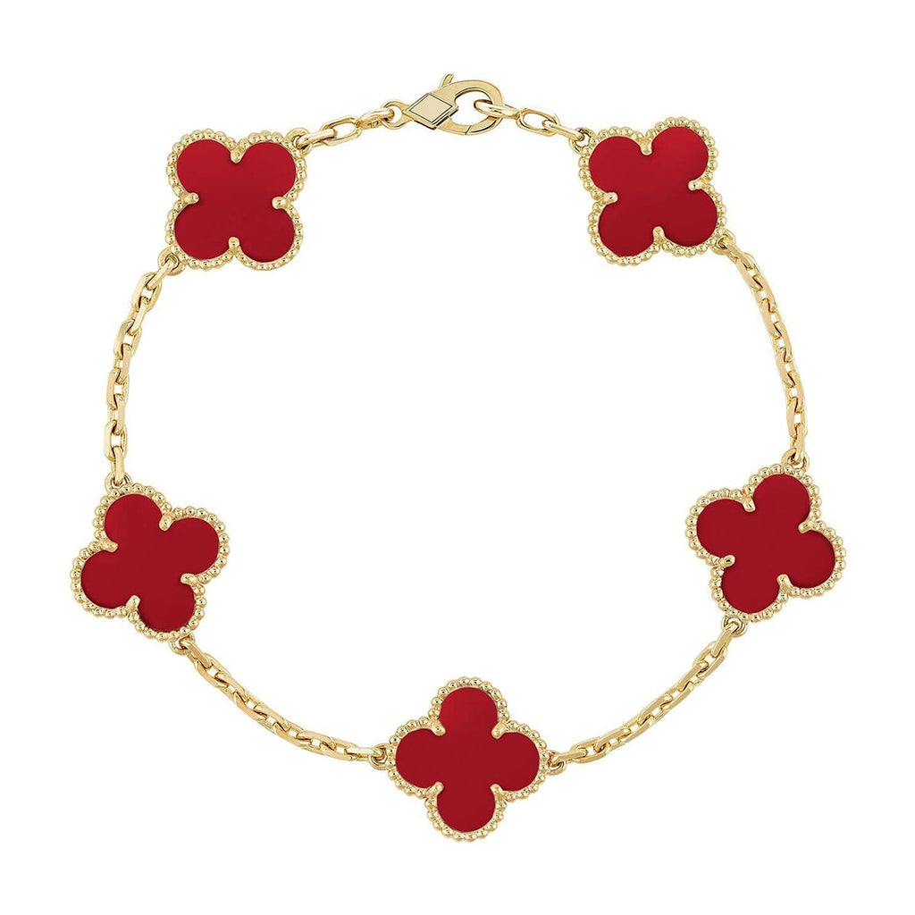 [⭐JeweliWhal] CLOVER 5 MOTIF RED CORNELIAN BRACELET COLLECTION