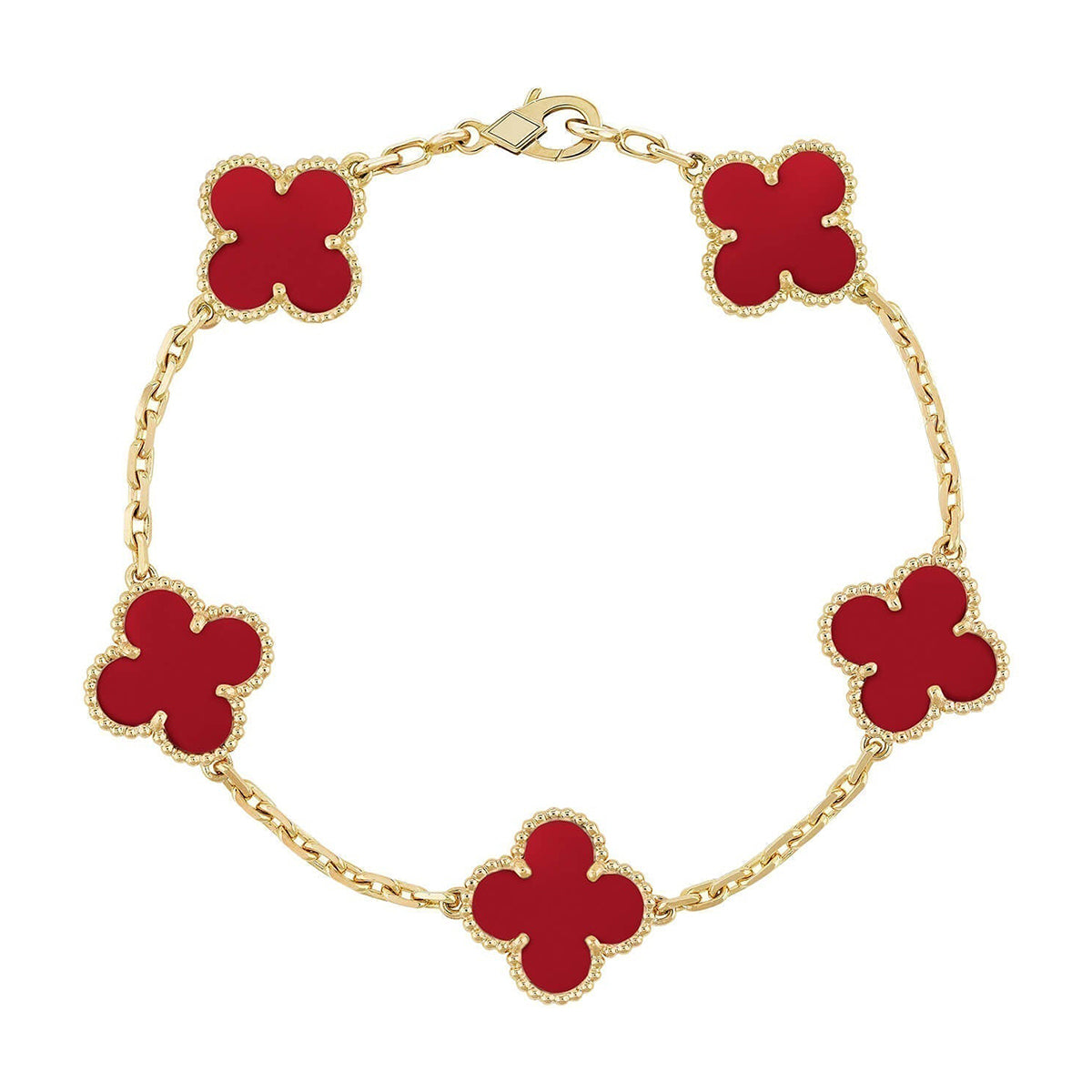 [⭐JeweliWhal] CLOVER 5 MOTIF RED CORNELIAN BRACELET COLLECTION