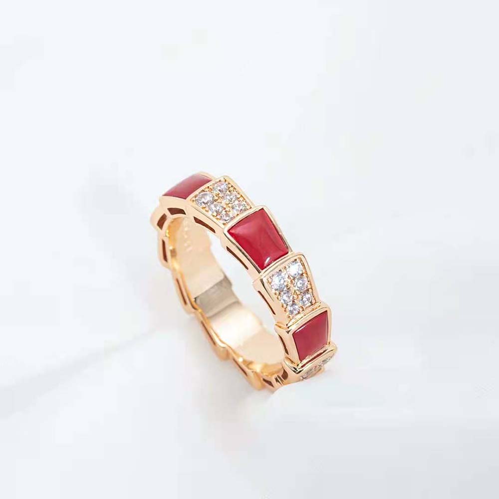 ¡®Jewelicorn¡¯SERPENTI RING PINK GOLD CARNELIAN DIAMOND PAVED 4MM