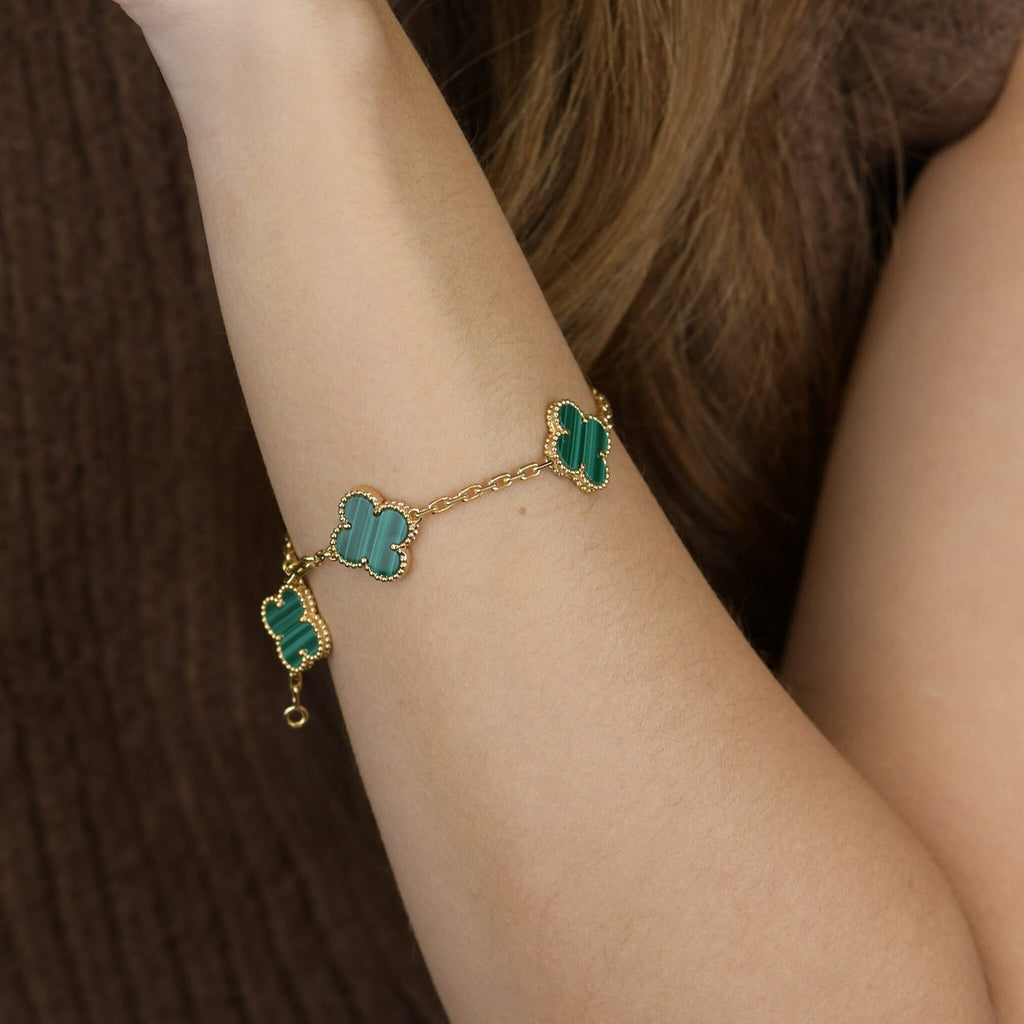¡®Jewelicorn¡¯CLOVER 5 MOTIFS MALACHITE BRACELET