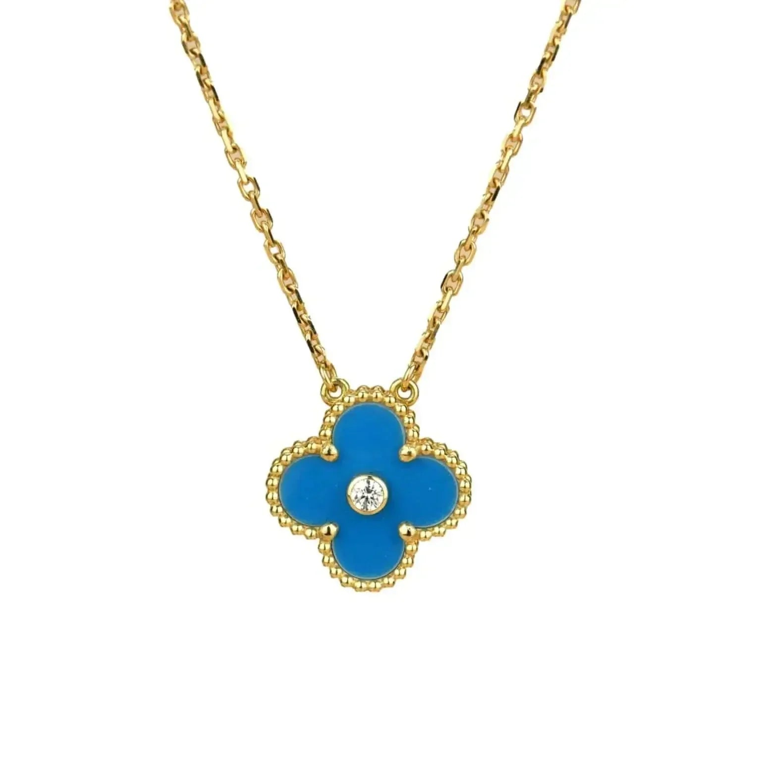 ¡®Jewelicorn¡¯CLOVER 15MM DIAMOND AND BLUE AGATE NECKLACE