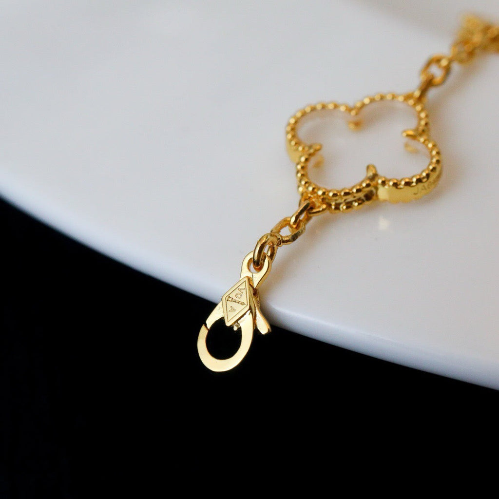 ®Jewelicorn®クローバー 5モチーフ ロッククリスタル ピンクゴールド ブレスレット