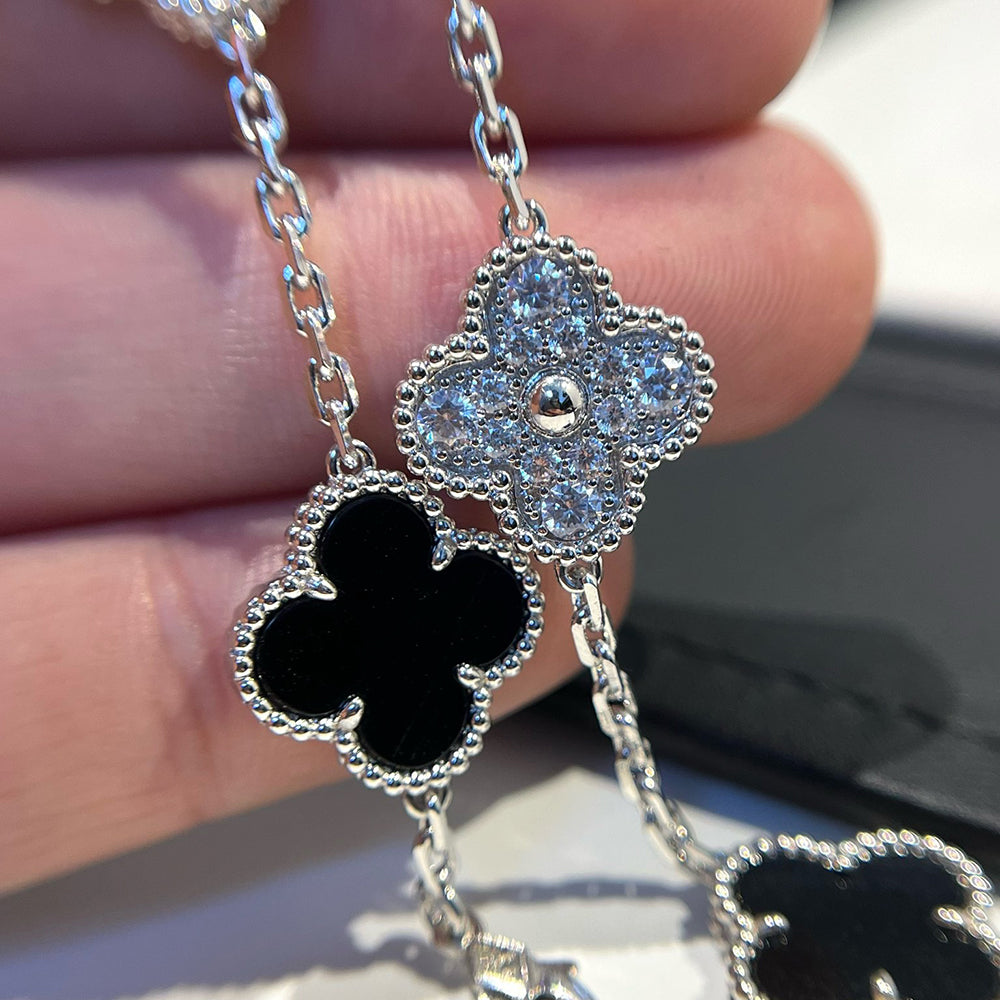 ¡®Jewelicorn¡¯CLOVER 5 MOTIF ONYXS DIAMOND BRACELET SILVER