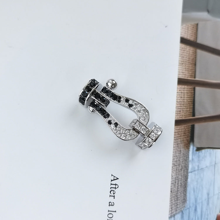 ®Jewelicorn® フォース ラージ ホースシュー ブラック ホワイト ダイヤモンド ブレスレット シルバー