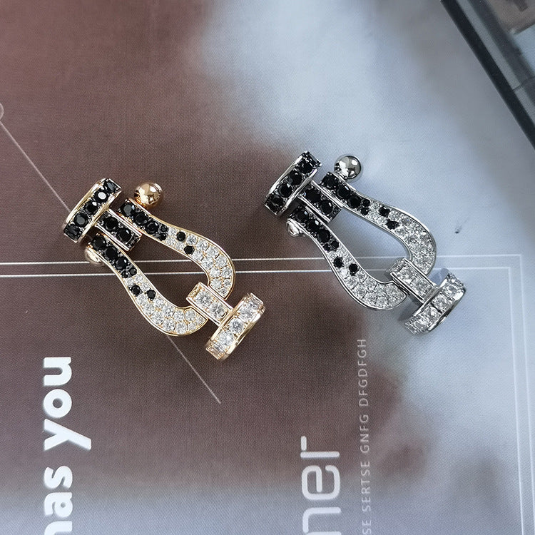 ®Jewelicorn® フォース ラージ ホースシュー ブラック ホワイト ダイヤモンド ブレスレット シルバー