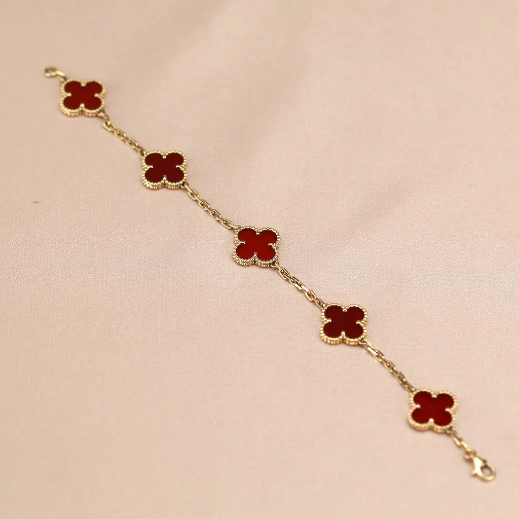 [⭐JeweliWhal] CLOVER 5 MOTIF RED CORNELIAN BRACELET COLLECTION