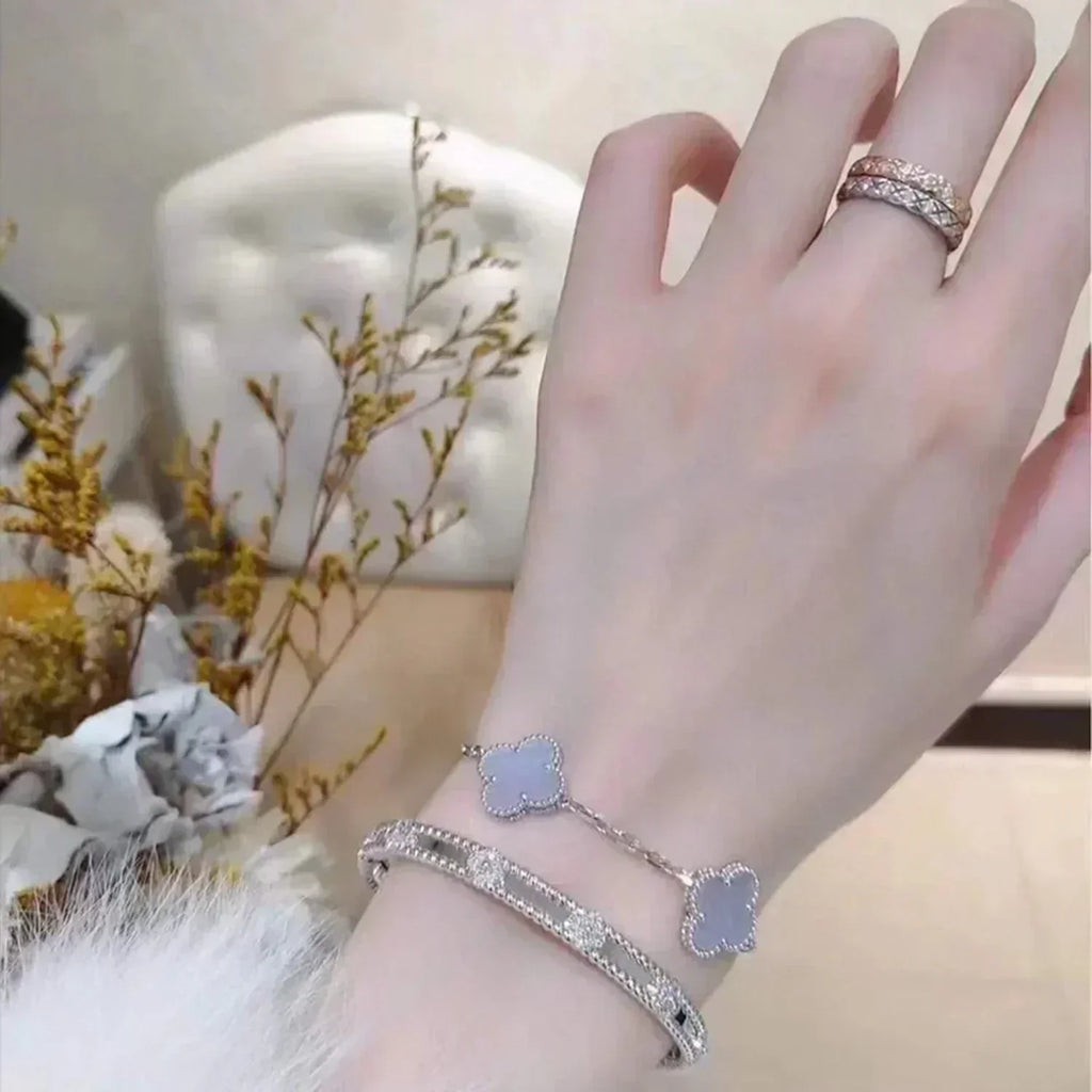 ®Jewelicorn®クローバー 5モチーフ パープルカルセドニーブレスレット シルバー