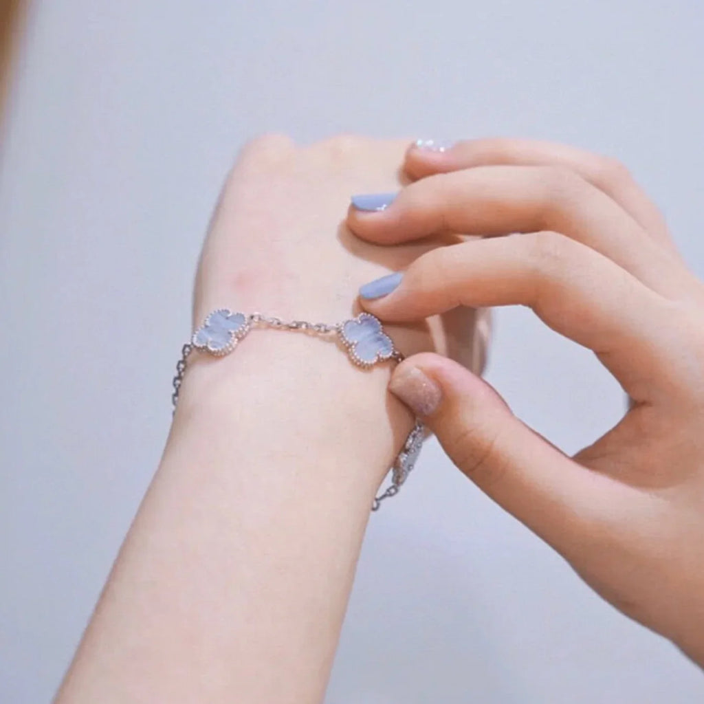 [⭐JeweliWhal] CLOVER 5 MOTIF PURPLE CHALCEDONY BRACELET COLLECTION