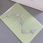 ®Jewelicorn®クローバー 5モチーフ ダイヤモンド パープル カルセドニー ブレスレット シルバー