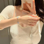 ®Jewelicorn®クローバー 5モチーフ ダイヤモンド パープル カルセドニー ブレスレット シルバー