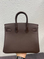 HM Birkin 25 cm Café-Tasche, Krokodil- und Togo-Leder, silberfarbene Beschläge