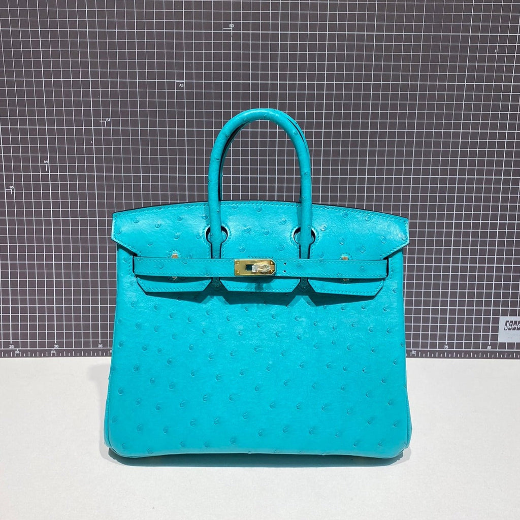 HM Birkin 30 cm Cloud Blue Straußenleder Goldbeschläge