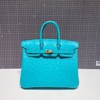 HM Birkin 30 cm Cloud Blue Straußenleder Goldbeschläge