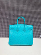 HM Birkin 30 cm Cloud Blue Straußenleder Goldbeschläge
