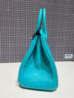 HM Birkin 30 cm Cloud Blue Straußenleder Goldbeschläge