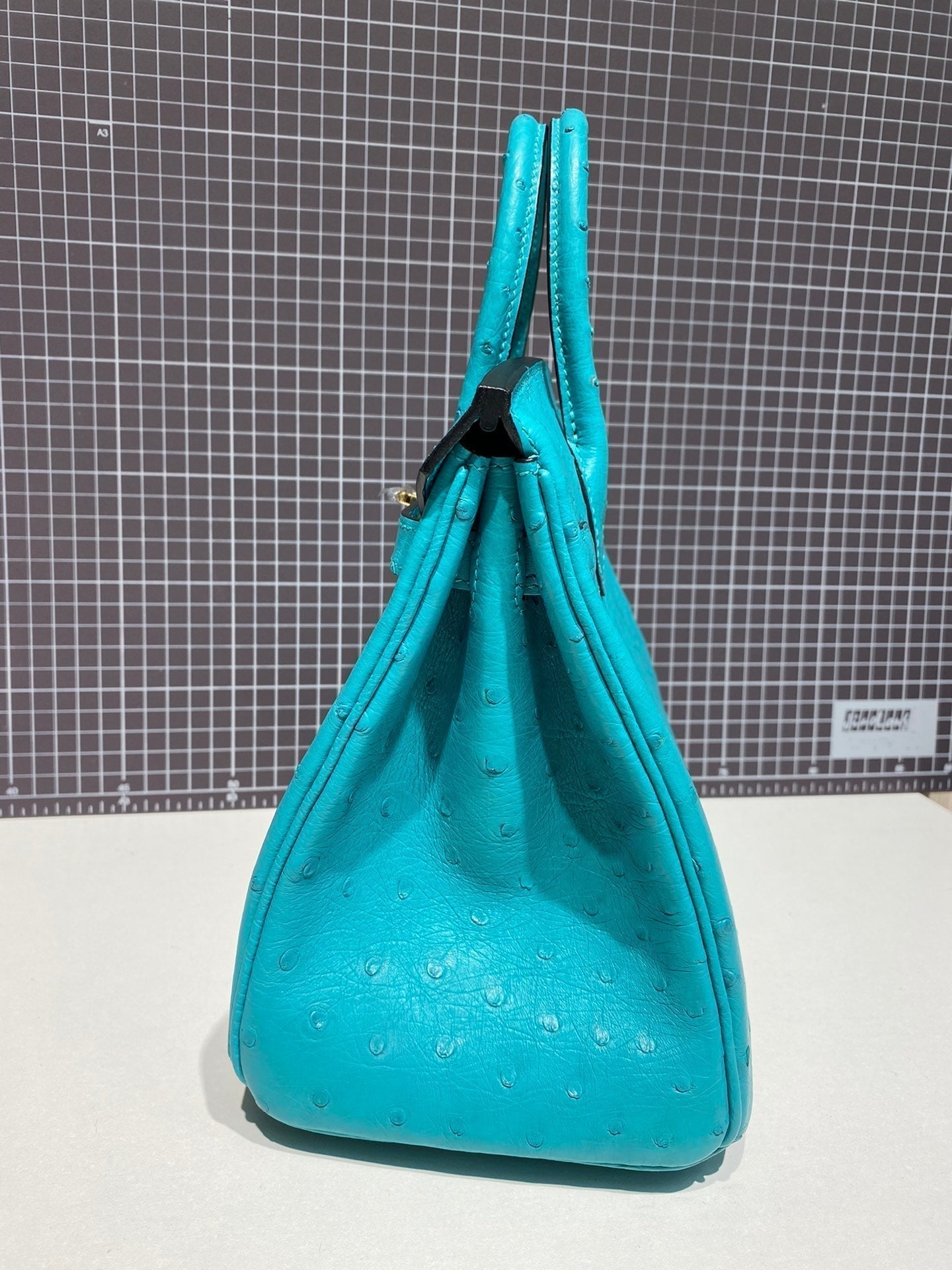 HM Birkin 30 cm Cloud Blue Straußenleder Goldbeschläge