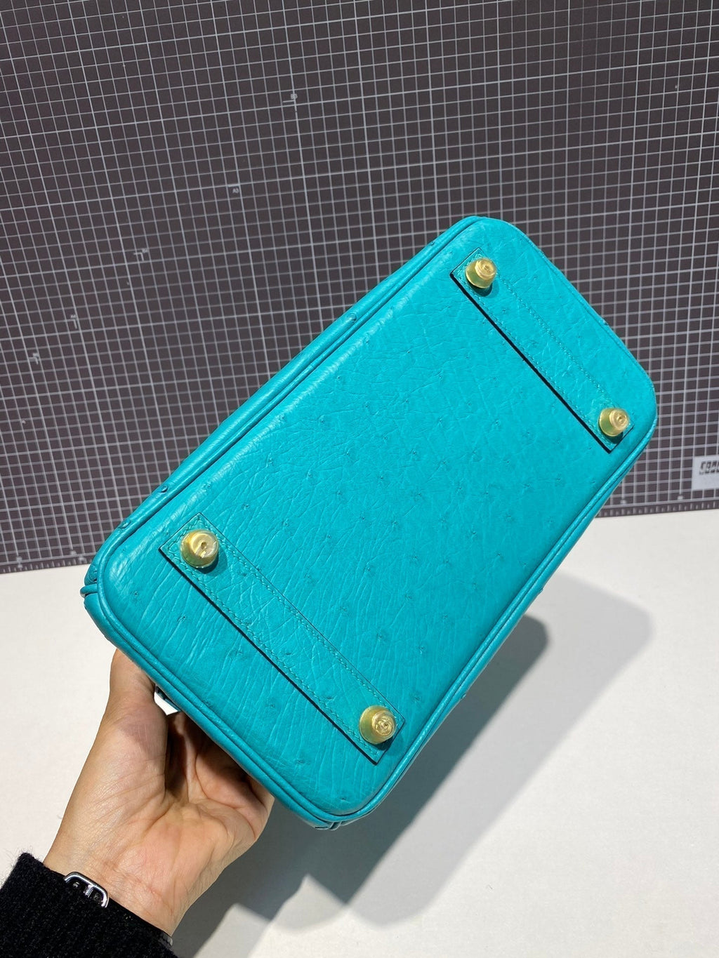 HM Birkin 30 cm Cloud Blue Straußenleder Goldbeschläge