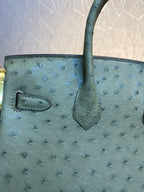 HM Birkin 30 cm Khaki Straußenleder Silberne Beschläge