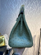 HM Birkin 30 cm Khaki Straußenleder Silberne Beschläge