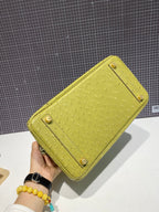 HM Birkin 30 cm Limette Straußenleder Goldene Beschläge