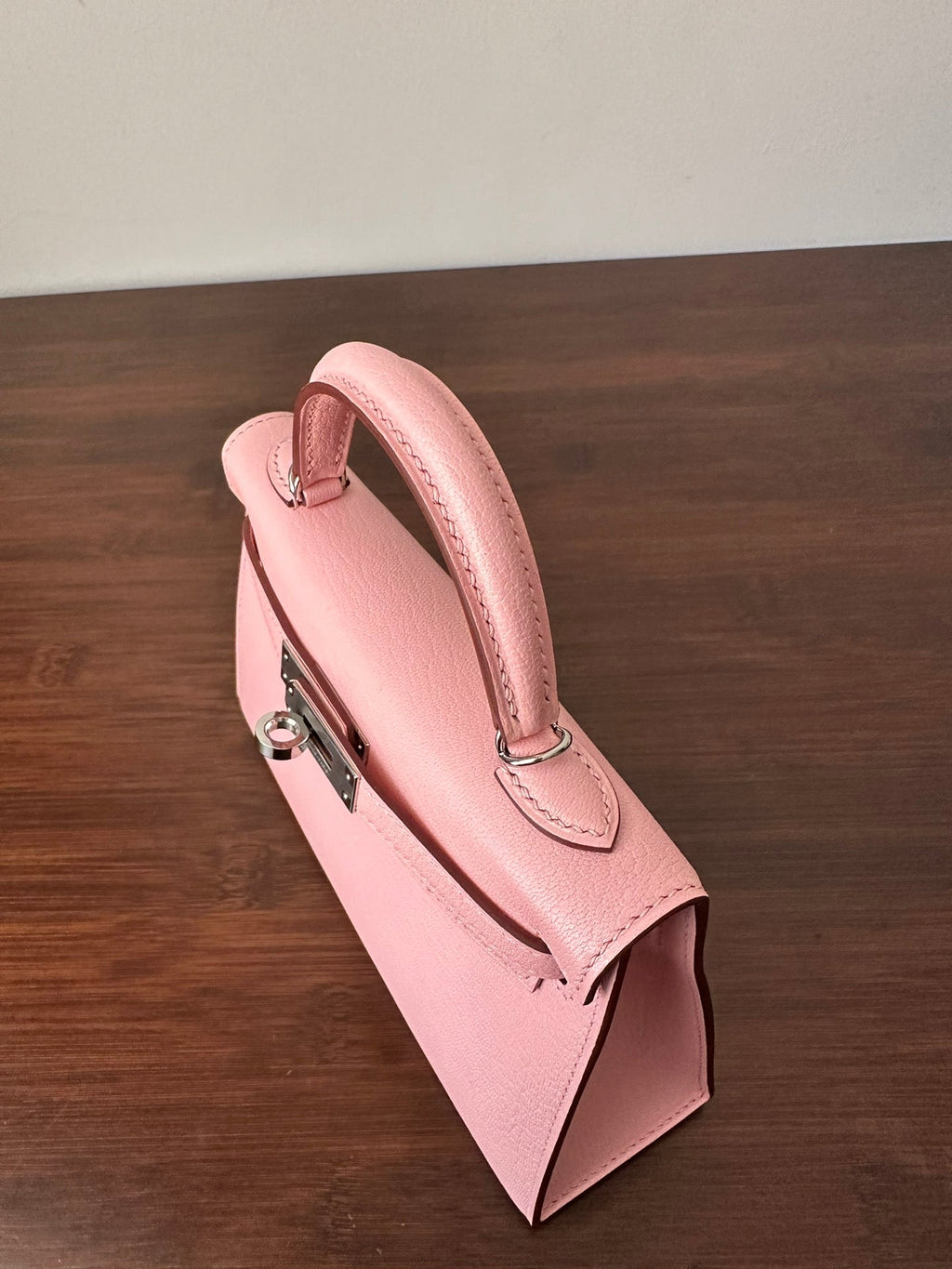 HM KELLY MINI 20 PINK CHEVRE SILBERNE HARDWARE