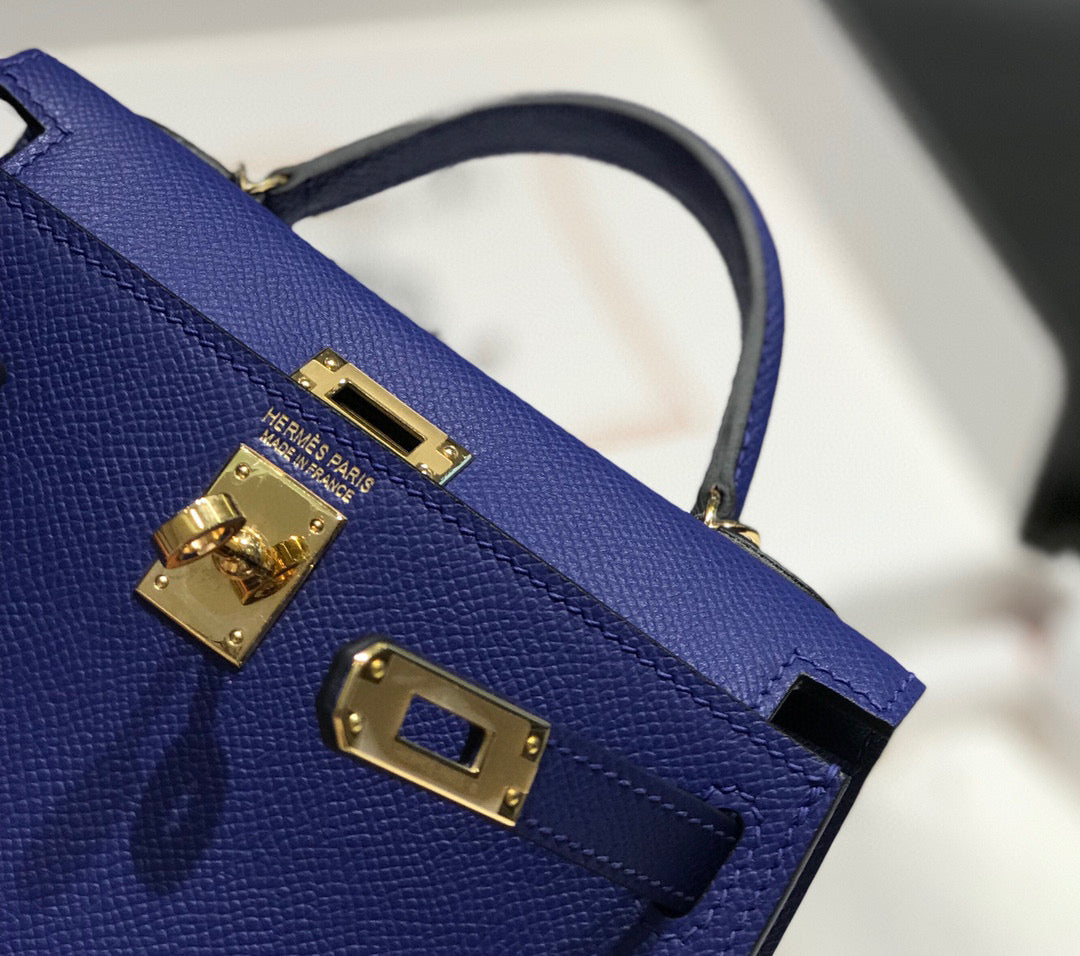 HM KELLY MINI 20 BLAU VIOLETT EPSOM GOLDENE BESCHLÄGE