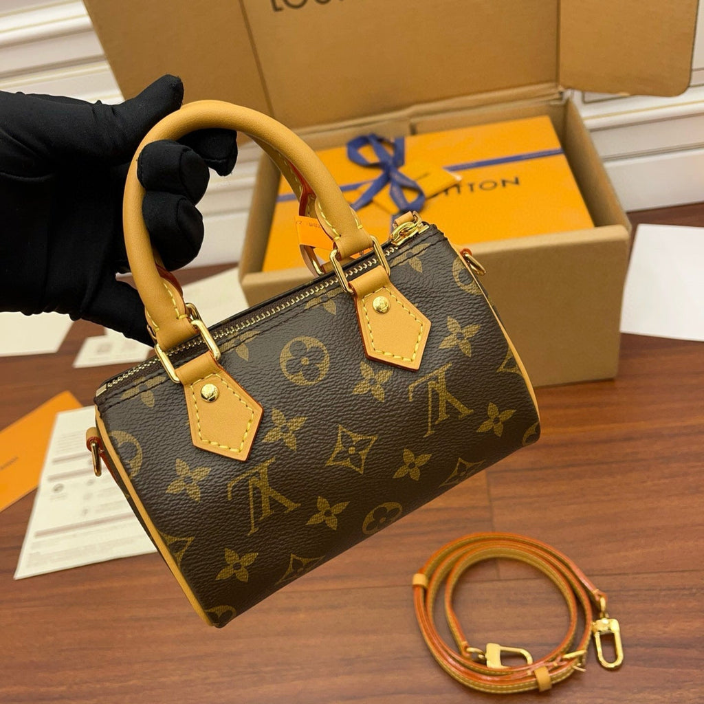 NANO SPEEDY 16 ZOLL BRAUN MONOGRAMM-LEINWAND GOLDENE BESCHLÄGE