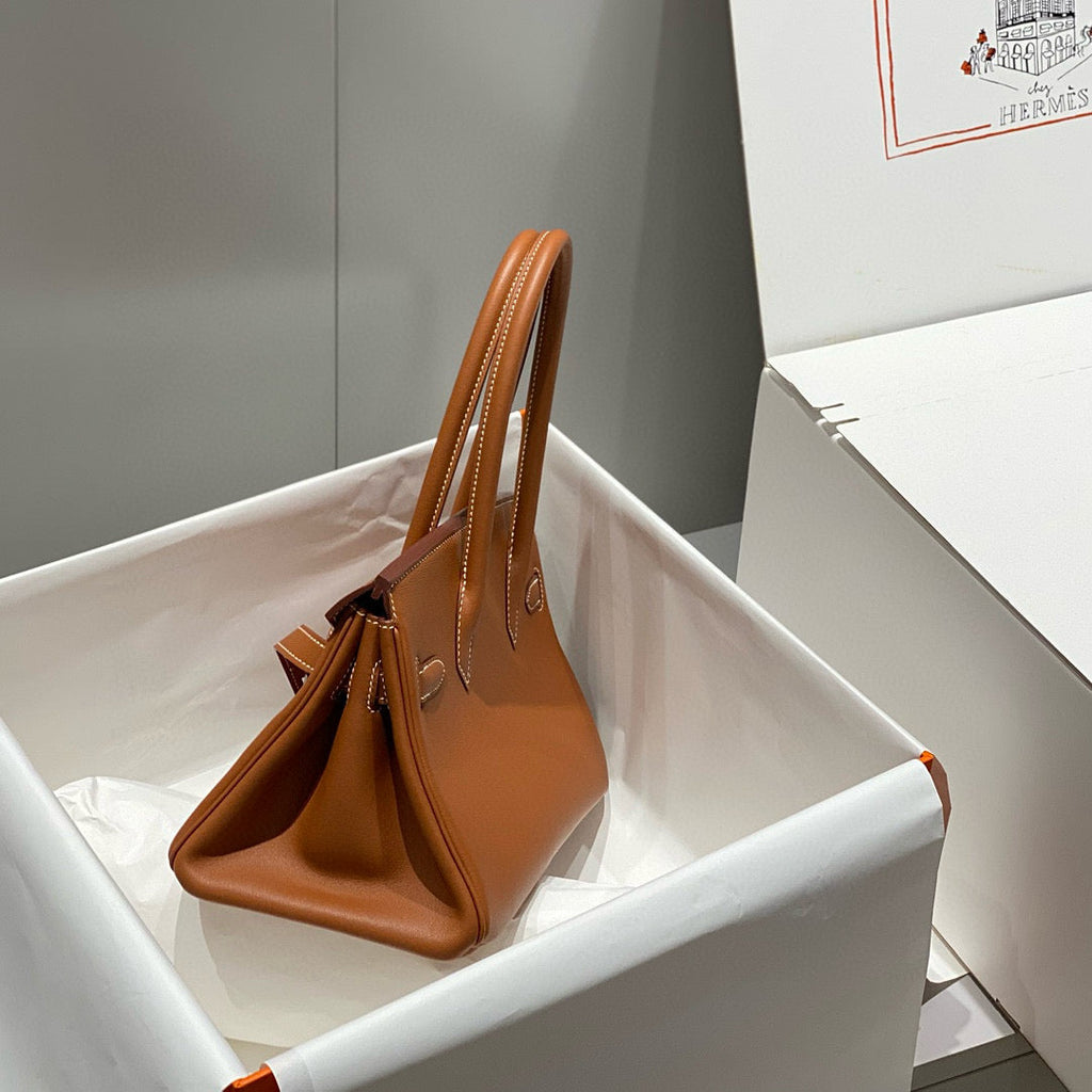 HM Schulter Birkin 29 cm Braunes Kalbsleder Silberne Beschläge