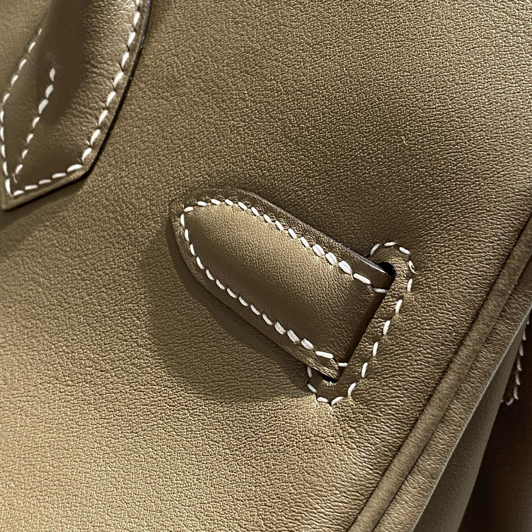 HM Schulter Birkin 29 cm Graues Kalbsleder Silberne Beschläge