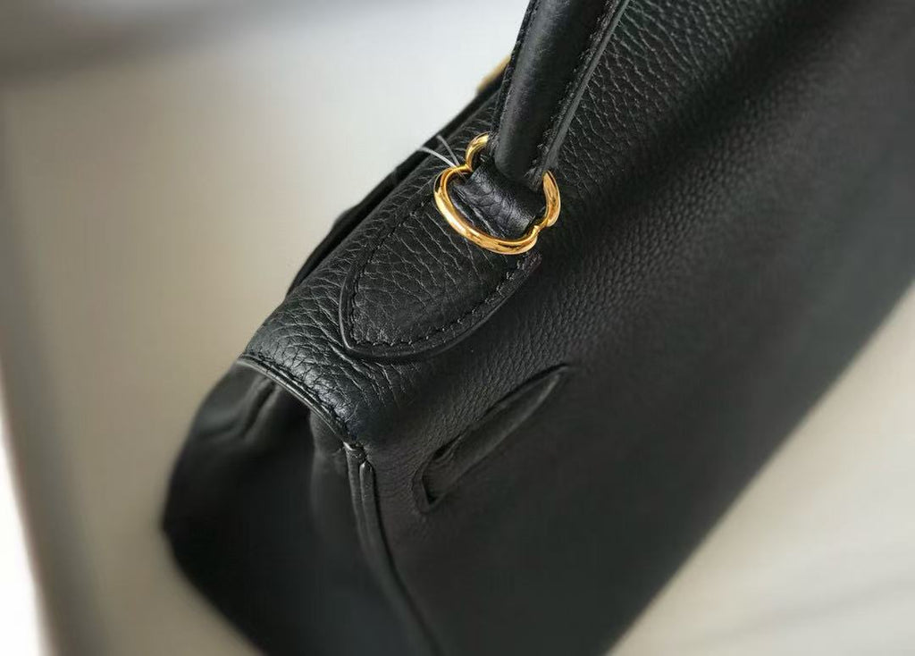 HM KELLY BAG 28 IN BLACK TOGO LEATHER GOLD HARDWARE