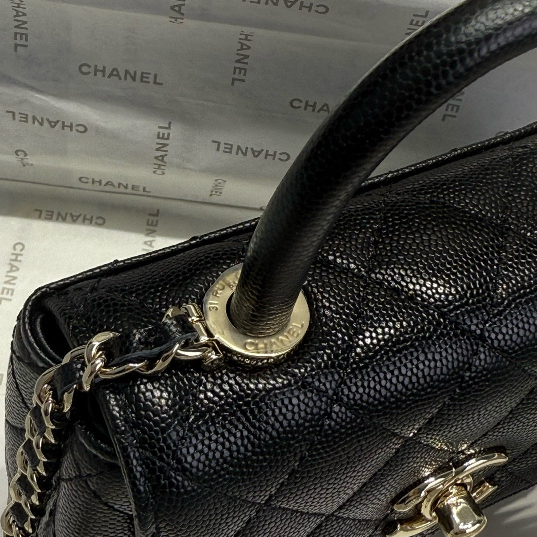 MINI FLAP BAG 14 IN BLACK GRAINED CALFSKIN GOLD HARDWARE