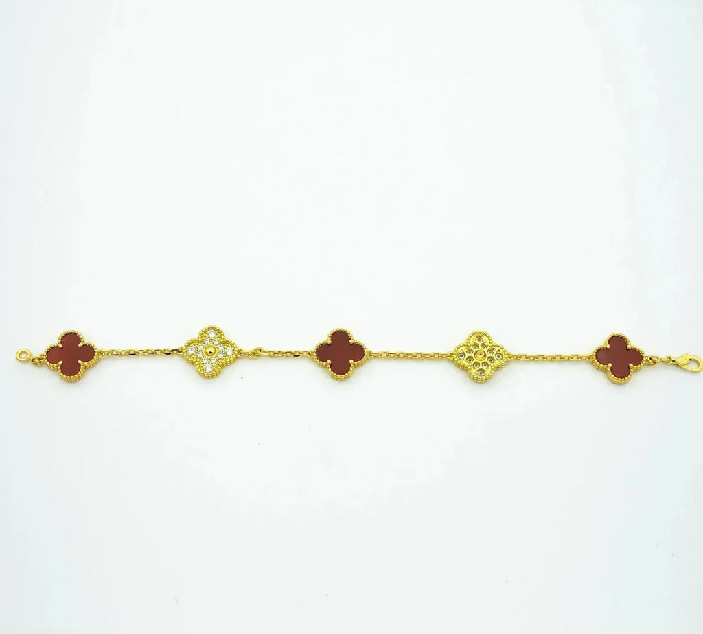 [⭐JeweliWhal] CLOVER 5 MOTIF RED CORNELIAN BRACELET COLLECTION