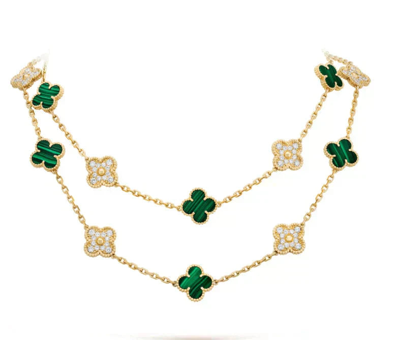 ¡®Jewelicorn¡¯CLOVER 20 MOTIFS MALACHITE DIAMOND NECKLACE
