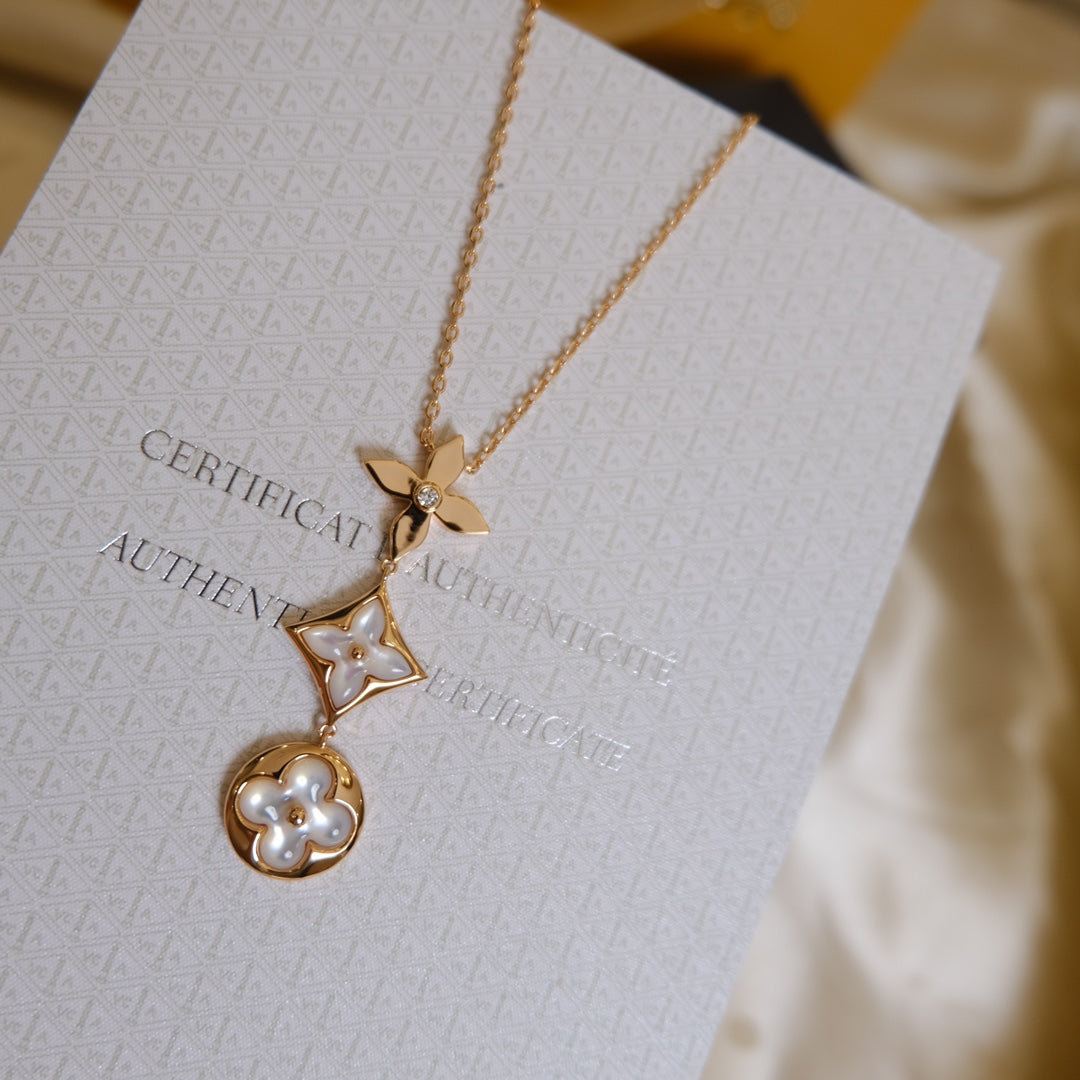 ®Jewelicorn® カラー ブロッサム ラリアット ネックレス ピンク ゴールド ホワイト マザーパール ダイヤモンド