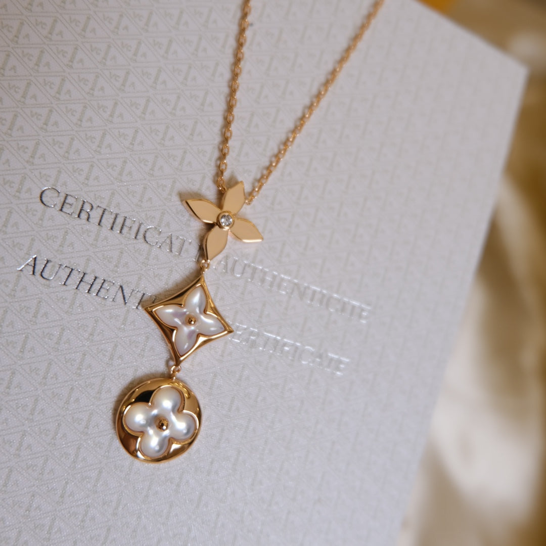 ¡®Jewelicorn¡¯COLOR BLOSSOM LARIAT NECKLACE PINK GOLD WHITE MOTHER PEARL AND DIAMOND