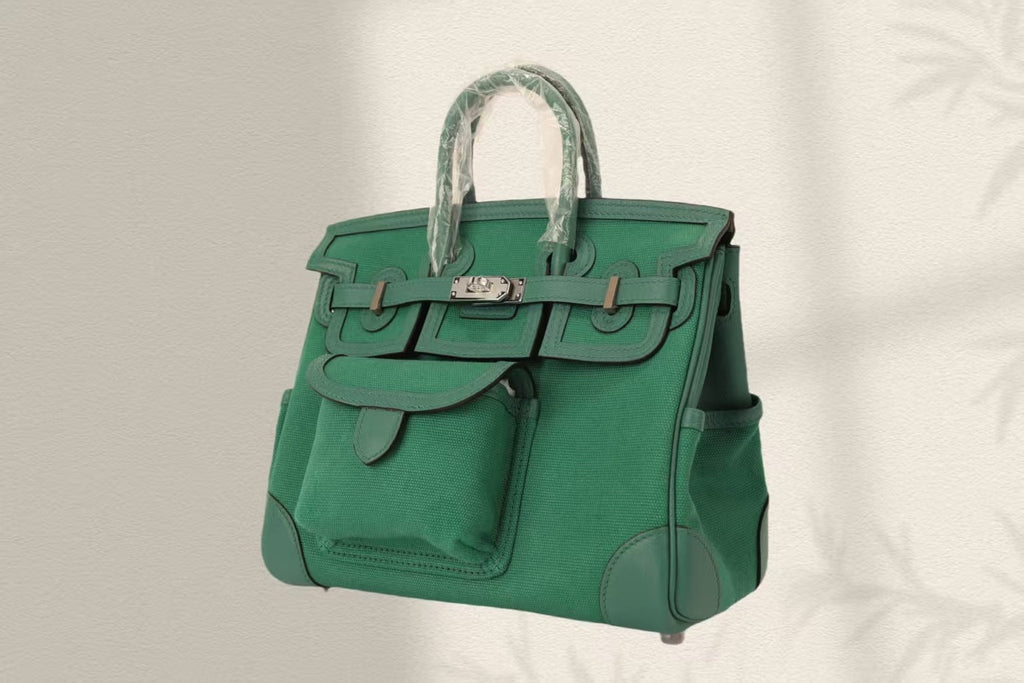 BIRKIN CARGO 25CM GREEN CANVAS AND LEATHER SILVER HARDWARE
