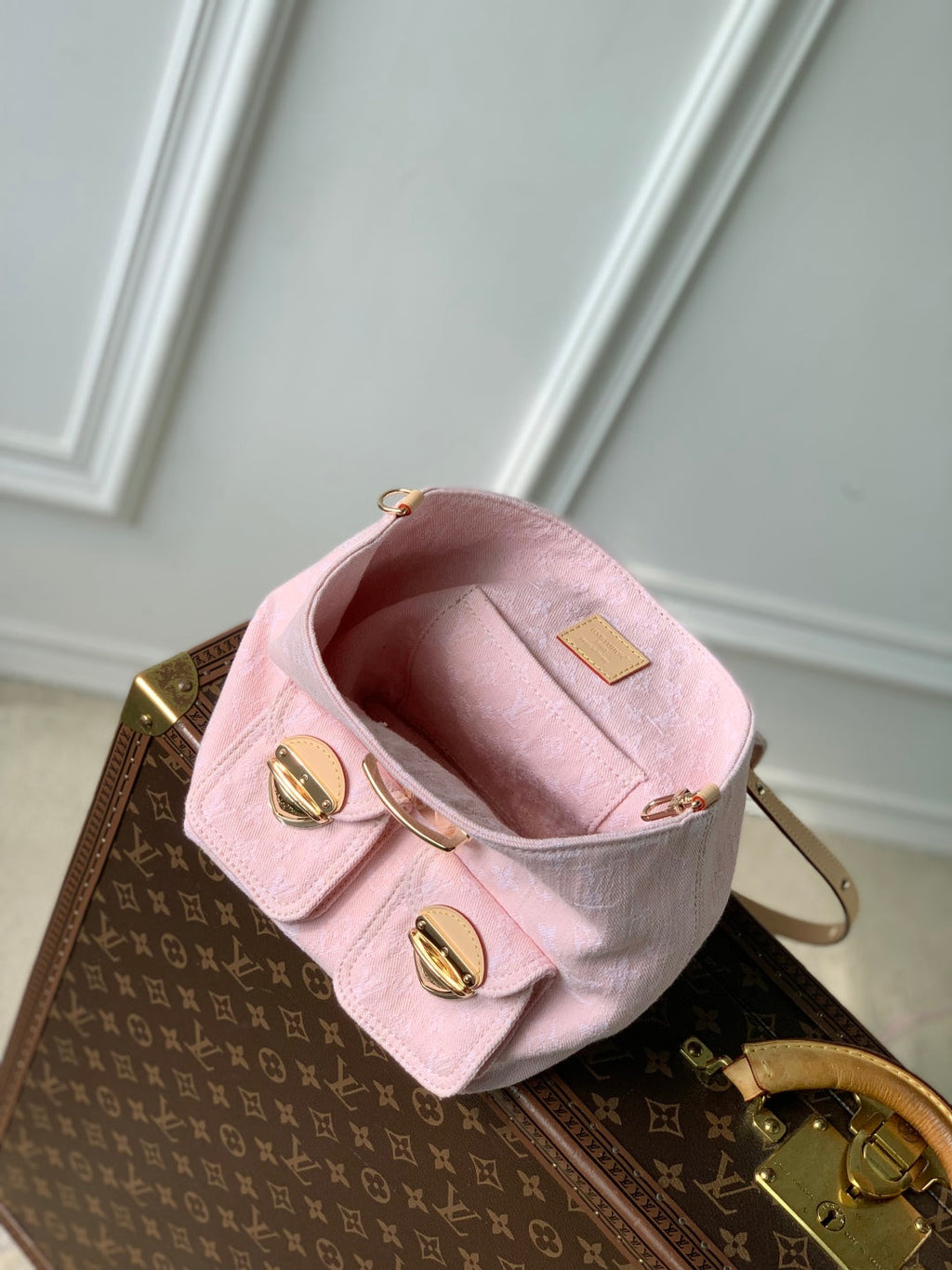 VENICE BACKPACK 24 IN PINK MONOGRAM DENIM GOLD HARDWARE