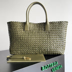 BOTTEGA VENETA 25S GROSSE CABAT-TASCHE 51 IN ARMEEGRÜN KALBSLEDER GOLDENE BESCHLÄGE