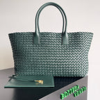 BOTTEGA VENETA 25S GROSSE CABAT-TASCHE 51 AUS TIEFSCHIEFERGRÜNEM LAMMFELL