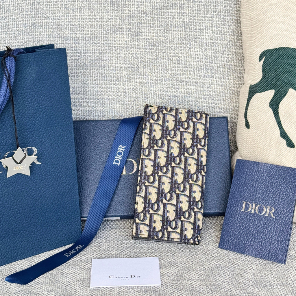 Vertikale lange Geldbörse 19 Zoll blau Monogramm Schräg Jacquard