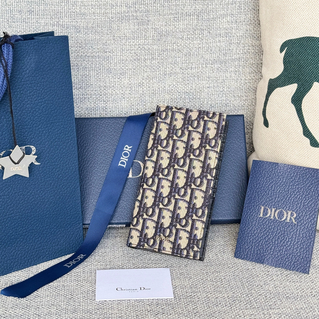 Vertikale lange Geldbörse 19 Zoll blau Monogramm Schräg Jacquard