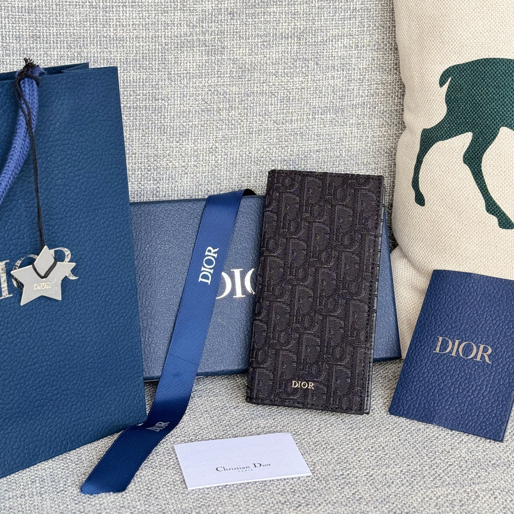 Vertikale lange Geldbörse 19 Zoll in Schwarz, Monogramm, schräger Jacquard