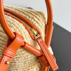 BOTTEGA VENETA 25S LOOP BAG 19 IN BURNT ORANGE RAFFIA UND KALBSLEDER