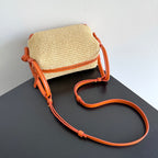 BOTTEGA VENETA 25S LOOP BAG 19 IN BURNT ORANGE RAFFIA UND KALBSLEDER