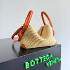 BOTTEGA VENETA 25S LOOP BAG 19 IN BURNT ORANGE RAFFIA UND KALBSLEDER